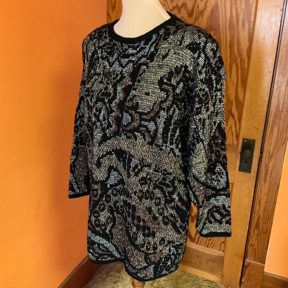 Vtg 80s sparkly geometric oversized sweater - Picture 11 of 12